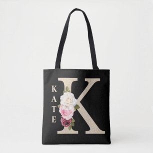 Bolsa Tote Feminina Faux Dourada Largura Floral - Letra K Mon