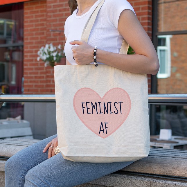 Bolsa Tote "Feminista AF" Coração Rosa (Criador carregado)