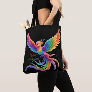 Bolsa Tote Fenix Arco-íris Personalizada Nome Data de Nascime