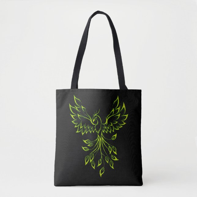 Bolsa Tote Fênix Verde Nasce em Preto (Frente)