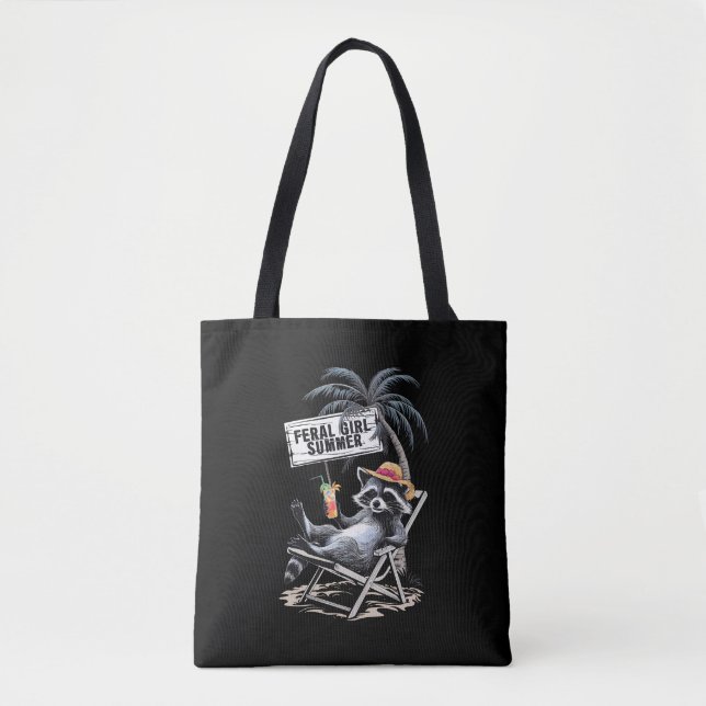 Bolsa Tote Feral Girl Summer Beach Funny Raccoon (Frente)