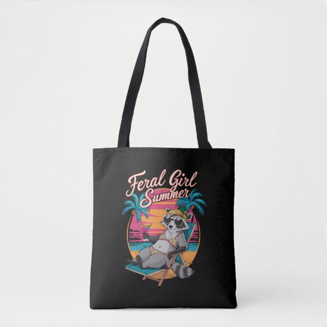 Bolsa Tote Feral Girl Summer Beach Funny Raccoon (Frente)