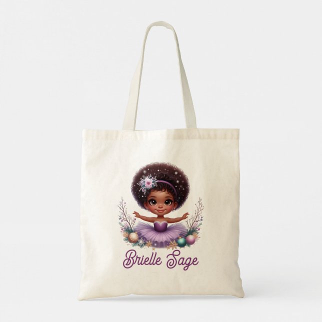 Bolsa Tote Feriado da Garota Púrpura Ballerina, afro doce (Verso)
