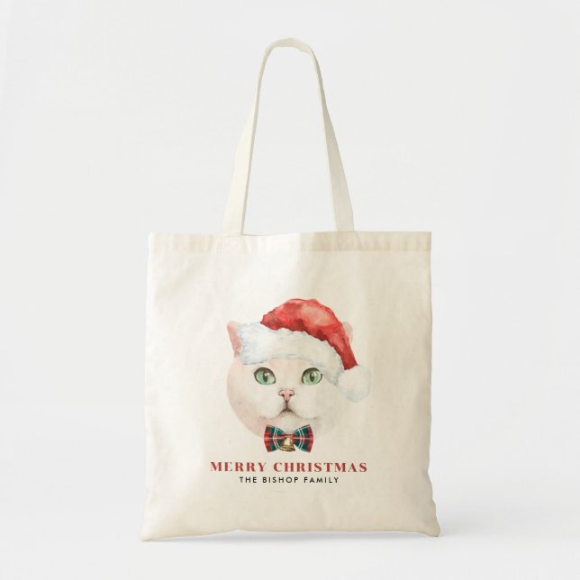 Bolsa Tote Feriado de Gato de Ar Curto Britânico da Watercolo (Frente)
