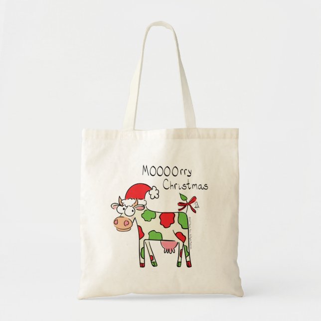 Bolsa Tote Feriado de Natal do Cartoon Engraçado de Vaca (Frente)