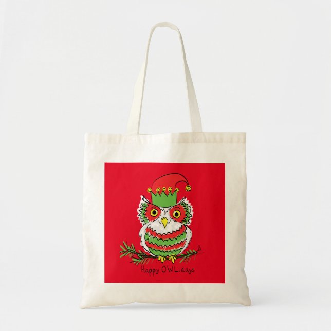 Bolsa Tote Feriado de Natal engraçado da Owl (Frente)