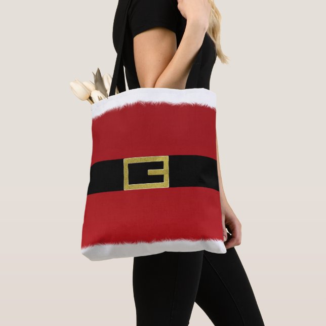 Bolsa Tote Feriado de Natal Red Santa Claus Belt & White fur (Close Up)