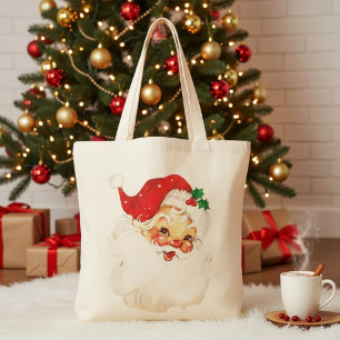 Bolsa Tote Feriado de Natal Vintage Santa Claus nos anos 50