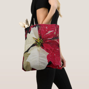 Bolsa Tote Feriado de Poinsettia Vermelha e Branca