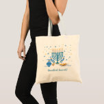 Bolsa Tote Feriado Decorativo Menorah Hanukkah<br><div class="desc">Celebre a temporada com esta bolsa decorativa de tote de Hanukkah. Uma cena de Chanucá com menorah,  sufganiyot (donuts),  sonhos e ramos de oliveira é renderizada em um efeito de aquarela. Adicione sua mensagem personalizada à frente e atrás. Disponível com produtos correspondentes.</div>