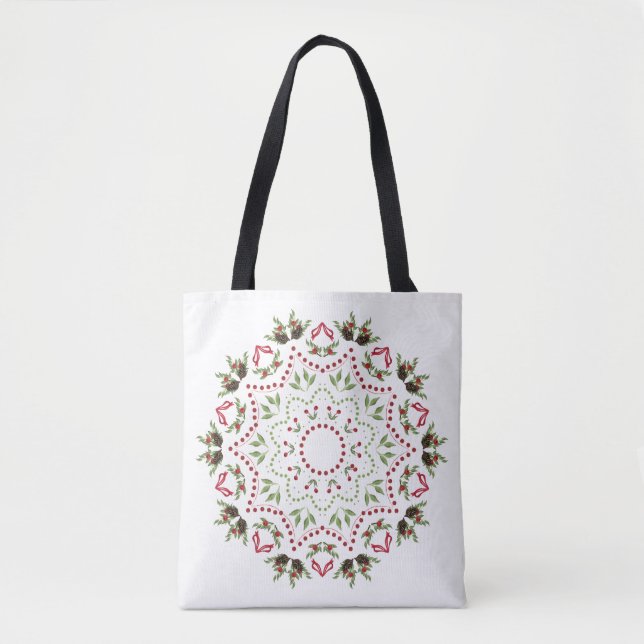 Bolsa Tote Feriado Natal Mandala Personalizado Elegante (Frente)
