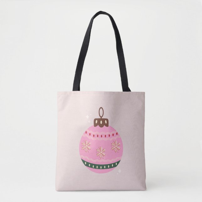 Bolsa Tote Feriado Retro Bauble Pink (Frente)