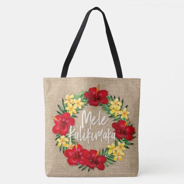 Bolsa Tote Feriado Tropical de Paraíso Havaiano, Burlap (Frente)