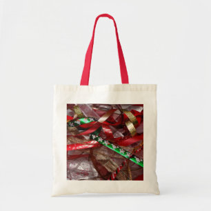 Bolsa Tote Feriado Vermelho e Dourado das Fitas de Natal
