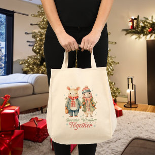 Bolsa Tote Feriados de inverno Nome Personalizado de Bunnies 