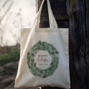 Bolsa Tote Feriados Felizes em Pinecone Tree Wreath 