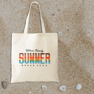 Bolsa Tote Férias de Verão Coloridas da Família no Pôr do Sol