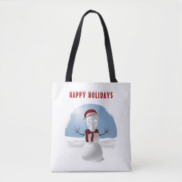 Bolsa Tote Férias Felizes. Boneco de neve com cabeça de cavei