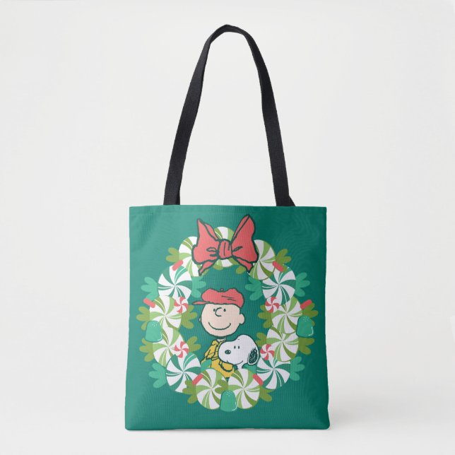 Bolsa Tote Férias Felizes | Peppermint Candy Wreath (Frente)