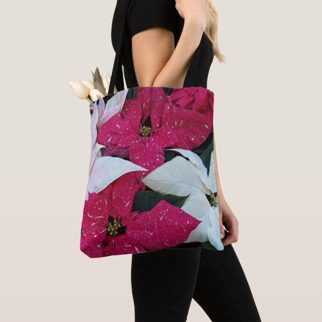 Bolsa Tote Férias Festivas Poinsettias Floral (Close Up)