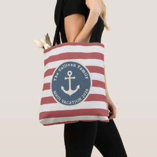 Bolsa Tote Férias Personalizadas da Família Faixa Náutica Azu