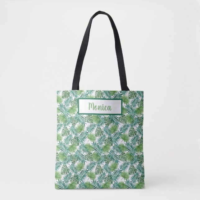 Bolsa Tote Ferns De Floresta Verde Em Saco Branco De Fundo (Frente)