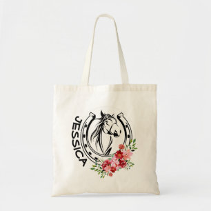 Bolsa Tote Ferradura Floral de Cavalo de Nome Personalizado
