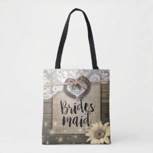 Bolsa Tote Ferradura Lace Girassóis Madeira Casamento Bridesm