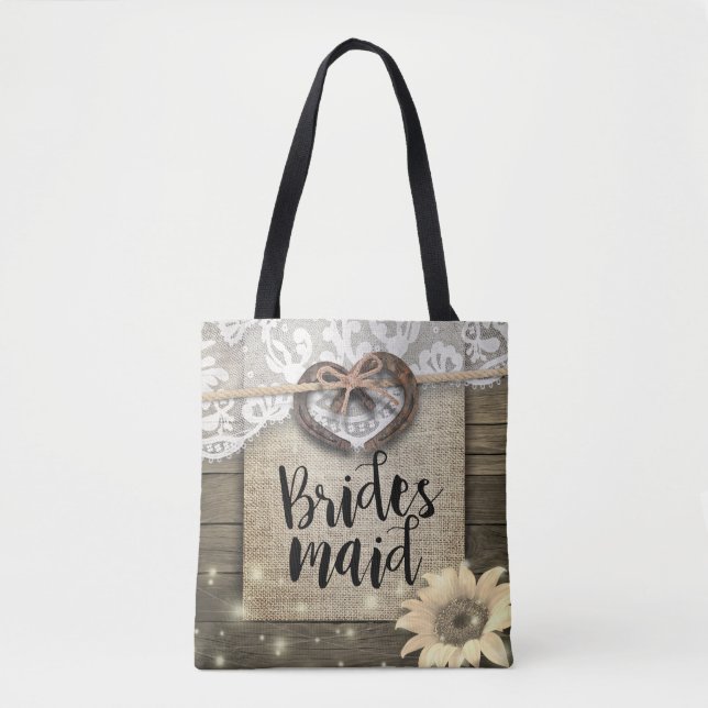 Bolsa Tote Ferradura Lace Girassóis Madeira Casamento Bridesm (Frente)