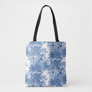 Bolsa Tote Ferramenta de Paisagem Azul Vintage com Urns e Col