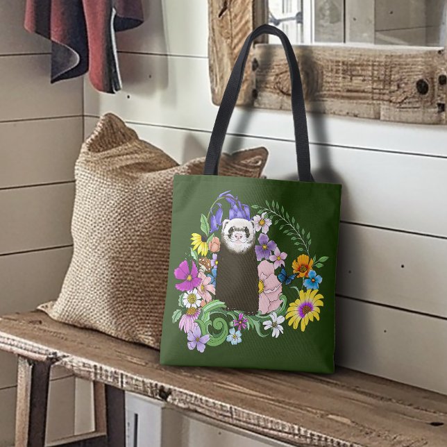 Bolsa Tote Ferret Floral verde-liso de chocolate (Criador carregado)