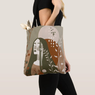 Bolsa Tote Ferrugem Verde Tônica Mulher Abstrata Empoderadora