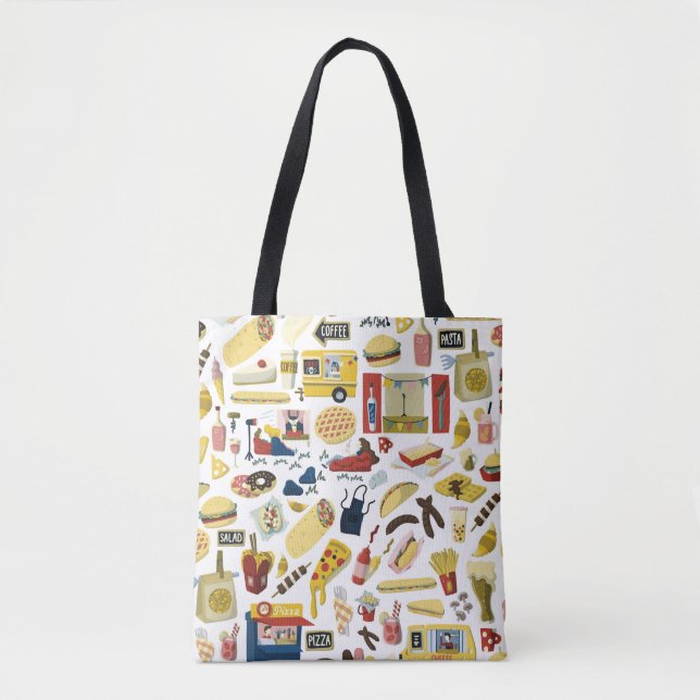 Bolsa Tote Fest de Caminhão de comida: Padrão de Cartoon (Frente)