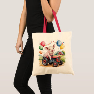 Bolsa Tote Festa de 1º Aniversário de Leitão Fofo em um Trato