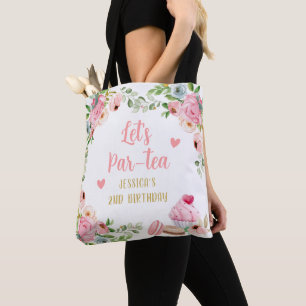 Bolsa Tote Festa de Aniversário Chá Rosa Flor Menina Chá Flor
