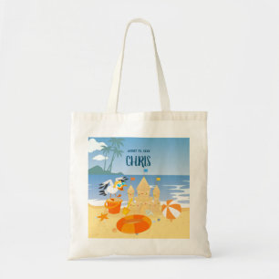 Bolsa Tote Festa de aniversário de bebê menino na praia com c