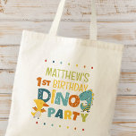 Bolsa Tote Festa de aniversário de Dino Dinossaur Moderno e B<br><div class="desc">Composto por tipografia manuscrita em sans serif divertida; dinossauros T-REX bonitos no fundo Este é projetado por Fornecimentos de Partido Selecionado,  exclusivo para Zazzle. Disponível aqui: http://www.zazzle.com/store/selectpartysupplies</div>