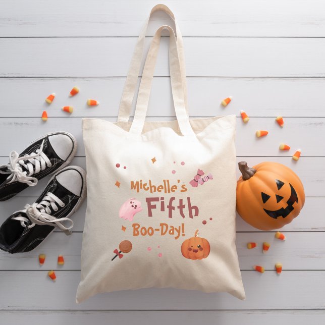 Bolsa Tote Festa de aniversário de Halloween rosa e bonito (Cute Pink Halloween Birthday Party Tote Bag)