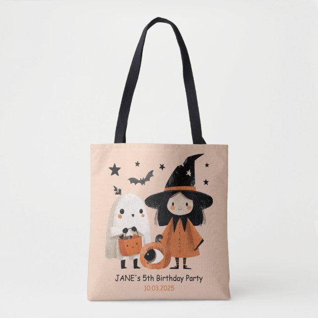 Bolsa Tote Festa de Bruxa e Fantasma de Halloween de Cama (Frente)