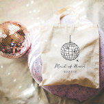 Bolsa Tote Festa de casamento de Madrinha de casamento de Dis<br><div class="desc">Esta mochila da festa de casamento,  ainda elegante,  apresenta um estilo moderno e minimalista,  com roteiro manuscrito e texto clássico. Uma bola de disco desenhada à mão aparece em uma ilustração negra. O presente perfeito para a sua madrinha de casamento.</div>