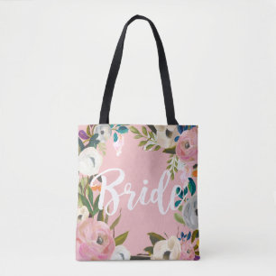 Bolsa Tote Festa de casamento Floral, escovada, cor-de-rosa