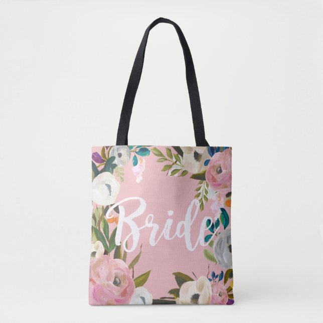 Bolsa Tote Festa de casamento Floral, escovada, cor-de-rosa (Frente)