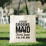 Bolsa Tote Festa de casamento Modern Junior Groomsmaid Tote B<br><div class="desc">Um saco útil para a sua empregada de ginástica (ou empregada de Bridesmaid Júnior). Apenas adicione o nome dela e a data do casamento.</div>