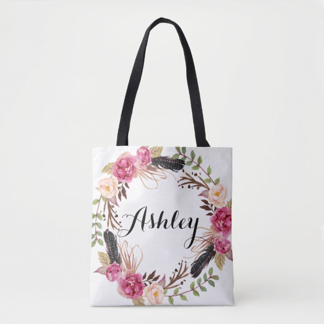 Bolsa Tote Festa de casamento Rustic Wedesmaid Gift Boho (Frente)