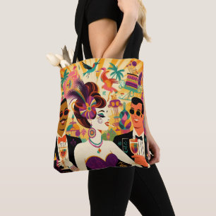 Bolsa Tote Festa de Cocktail Mardi Gras Meados do Século