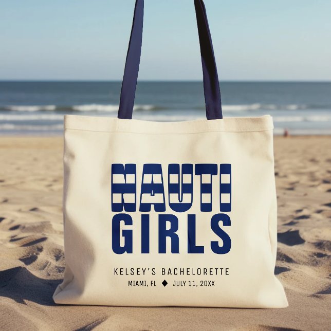 Bolsa Tote Festa de Despedida de Solteira com Listras Náutica (Nauti Girls Striped Bachelorette Party Tote Bag
)