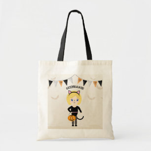 Bolsa Tote Festa de Dia das Bruxas de Gato Bonito