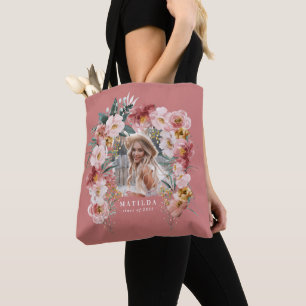 Bolsa Tote Festa de formatura floral rosa elegante