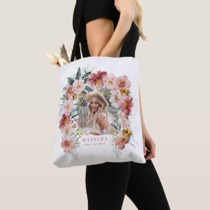 Bolsa Tote Festa de formatura floral rosa elegante 