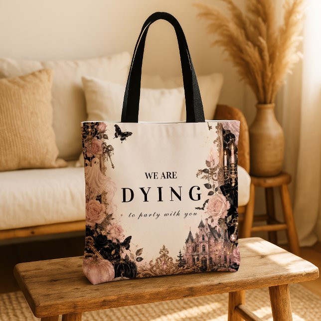 Bolsa Tote Festa de Halloween Rosa Elegante (Criador carregado)